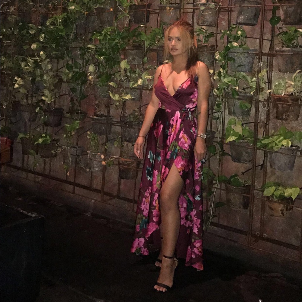 Long wrap dress with flower design
